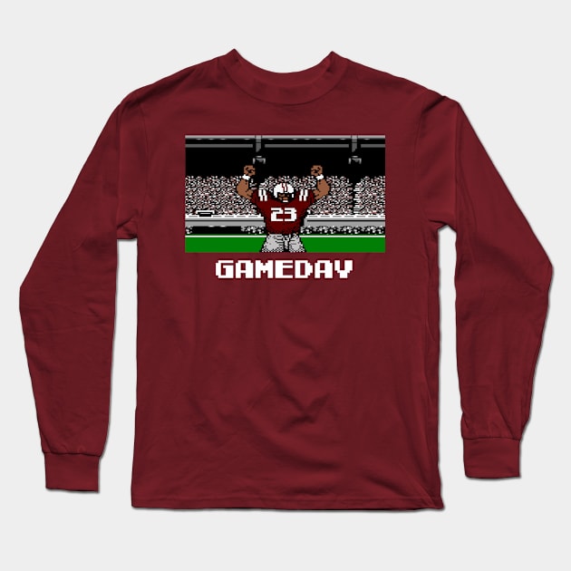 Maroon and Gray Football Gameday Retro 8 Bit Linebacker Long Sleeve T-Shirt by SLAG_Creative